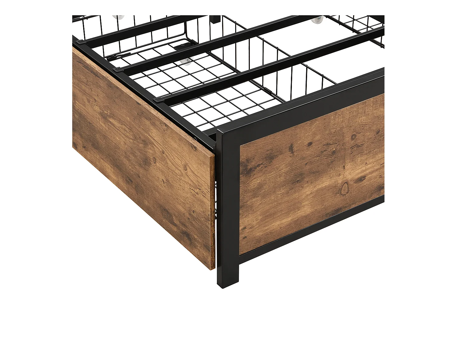 Lit adulte 140x200 cm avec sommier en bois - tête de lit rangement et 4 tiroirs - similicuir - noir (sans matelas)