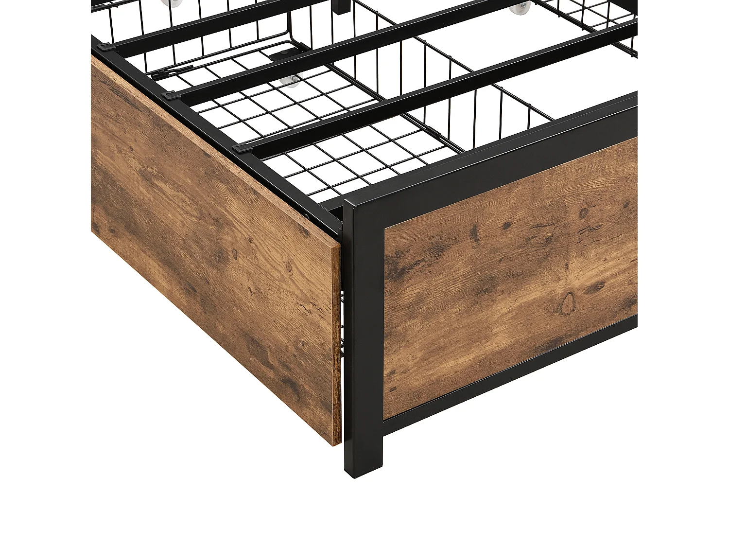 Tweepersoonsbed voor volwassenen 140x200 cm met houten onderstel - opberghoofdeinde en 4 lades - imitatieleer - zwart (zonder matras)