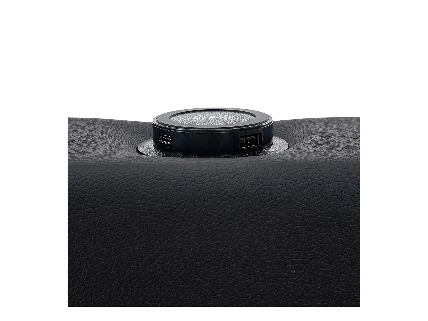 Lit adulte 140x200 cm avec sommier - tête de lit capitonnée avec USB LED et 4 tiroirs - similicuir - noir (sans matelas)