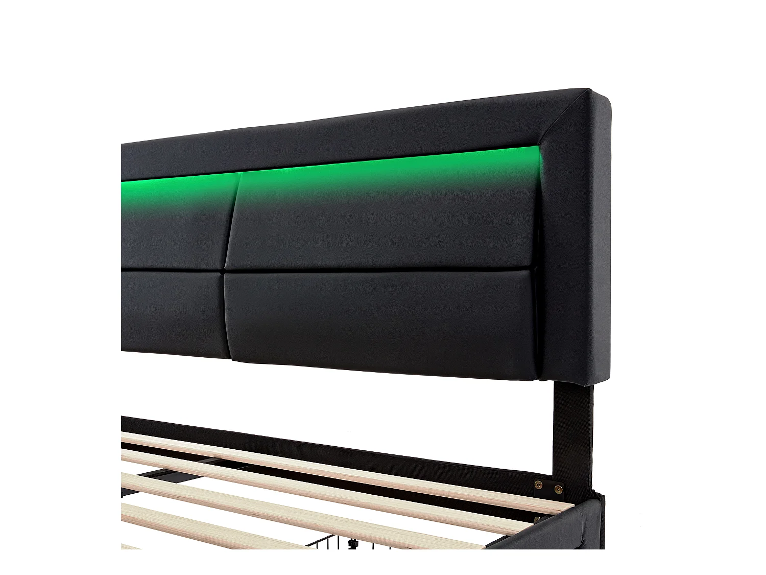 Lit adulte 140x200 cm avec sommier - tête de lit capitonnée avec USB LED et 4 tiroirs - similicuir - noir (sans matelas)