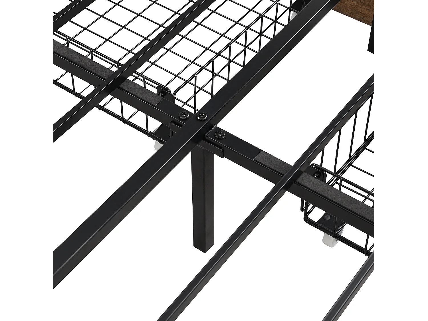 Tweepersoonsbed voor volwassenen 180x200 cm met houten onderstel - opberghoofdeinde en 4 lades - imitatieleer - zwart (zonder matras)