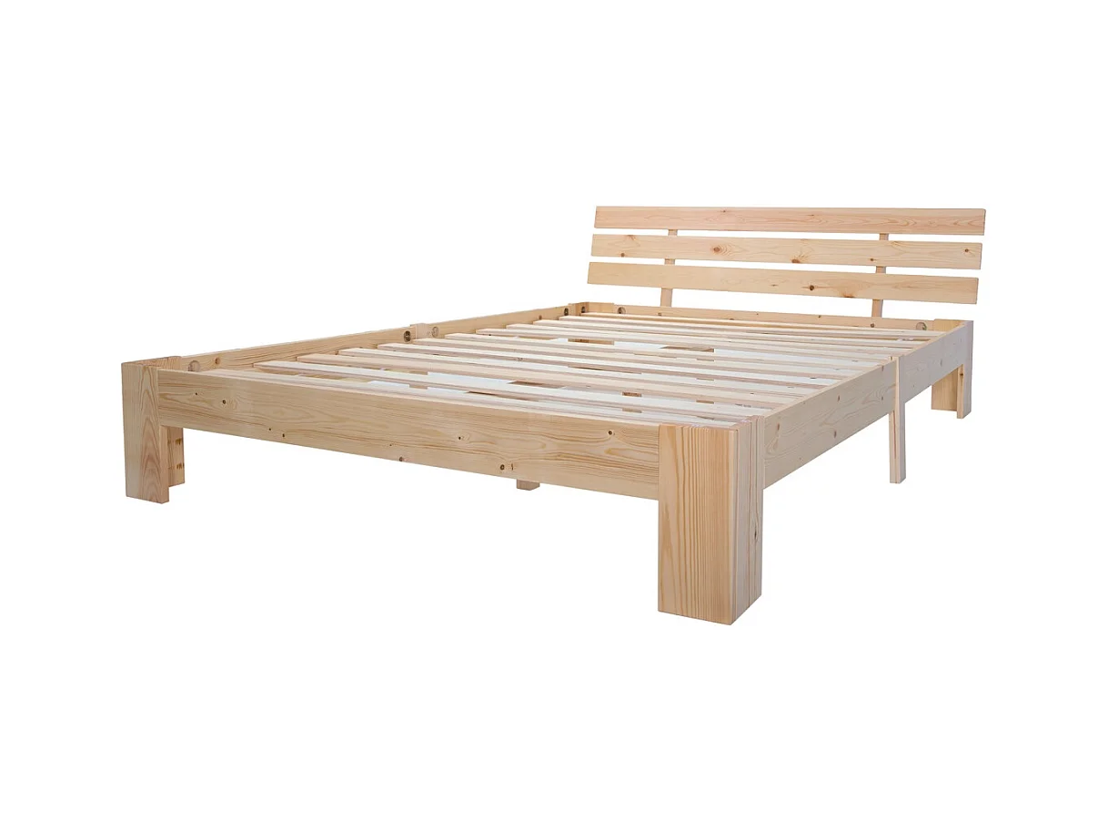 Volwassen bed tweepersoonsbed 140x200 cm met lattenbodem - houten bedframe - naturel (zonder matras)