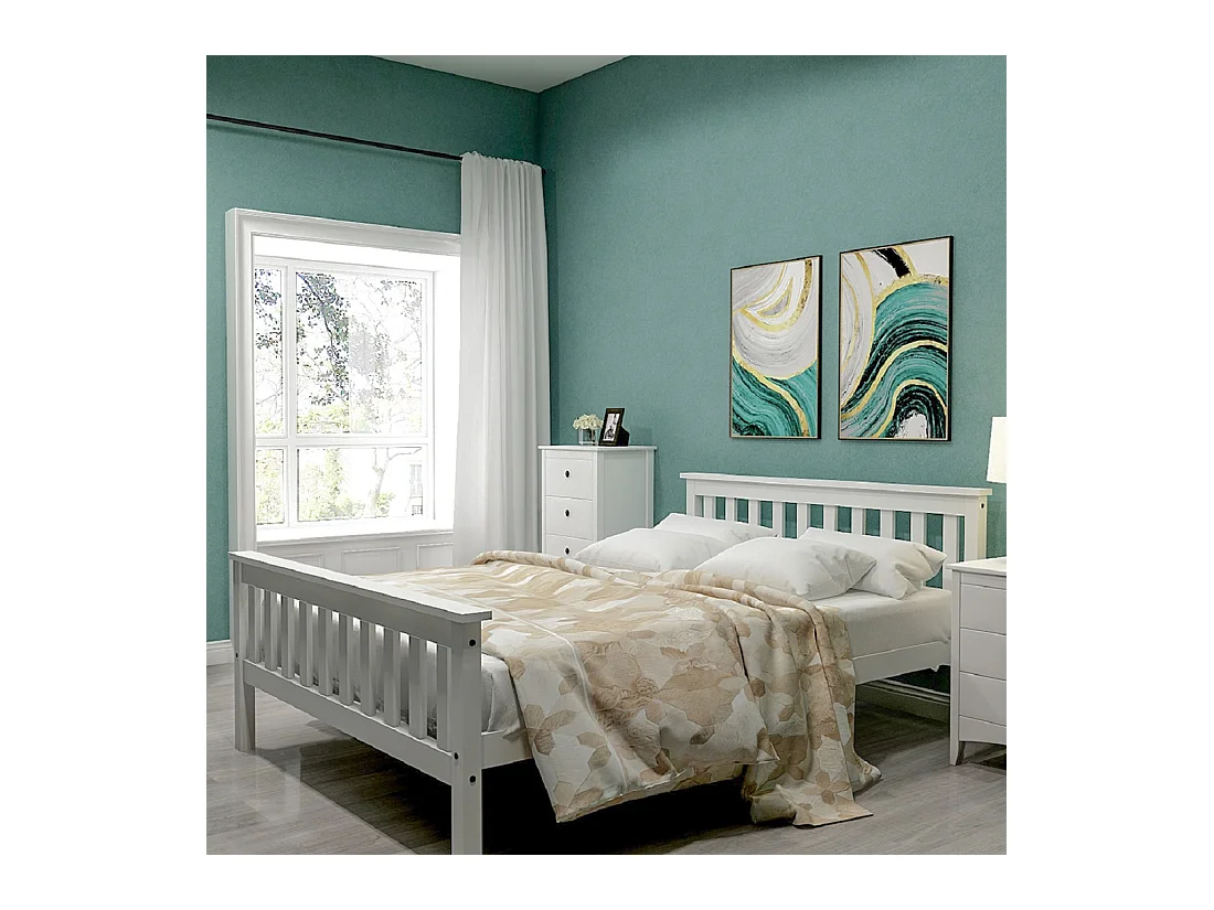 Lit adulte 140x200 cm avec sommier à lattes - cadre de lit en bois - blanc (sans matelas)