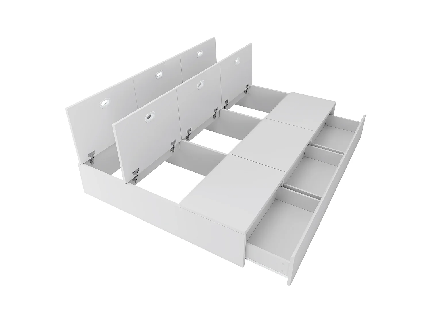 Lit adulte 140x200 cm - 3 tiroirs et coffre de rangement - en bois - blanc (sans tête de lit ni matelas)