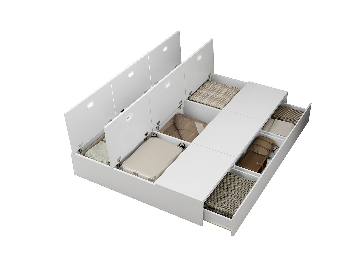 Lit adulte 140x200 cm - 3 tiroirs et coffre de rangement - en bois - blanc (sans tête de lit ni matelas)