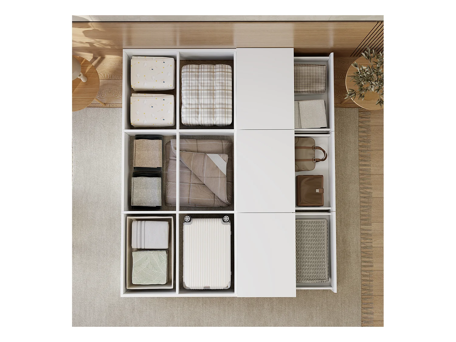 Lit adulte 140x200 cm - 3 tiroirs et coffre de rangement - en bois - blanc (sans tête de lit ni matelas)