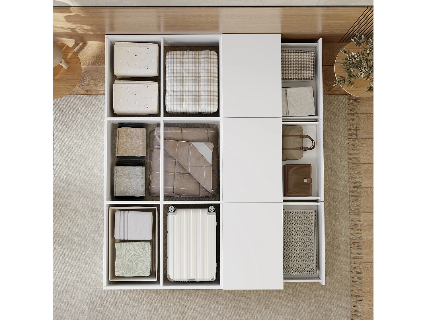 Lit adulte 140x200 cm - 3 tiroirs et coffre de rangement - en bois - blanc (sans tête de lit ni matelas)