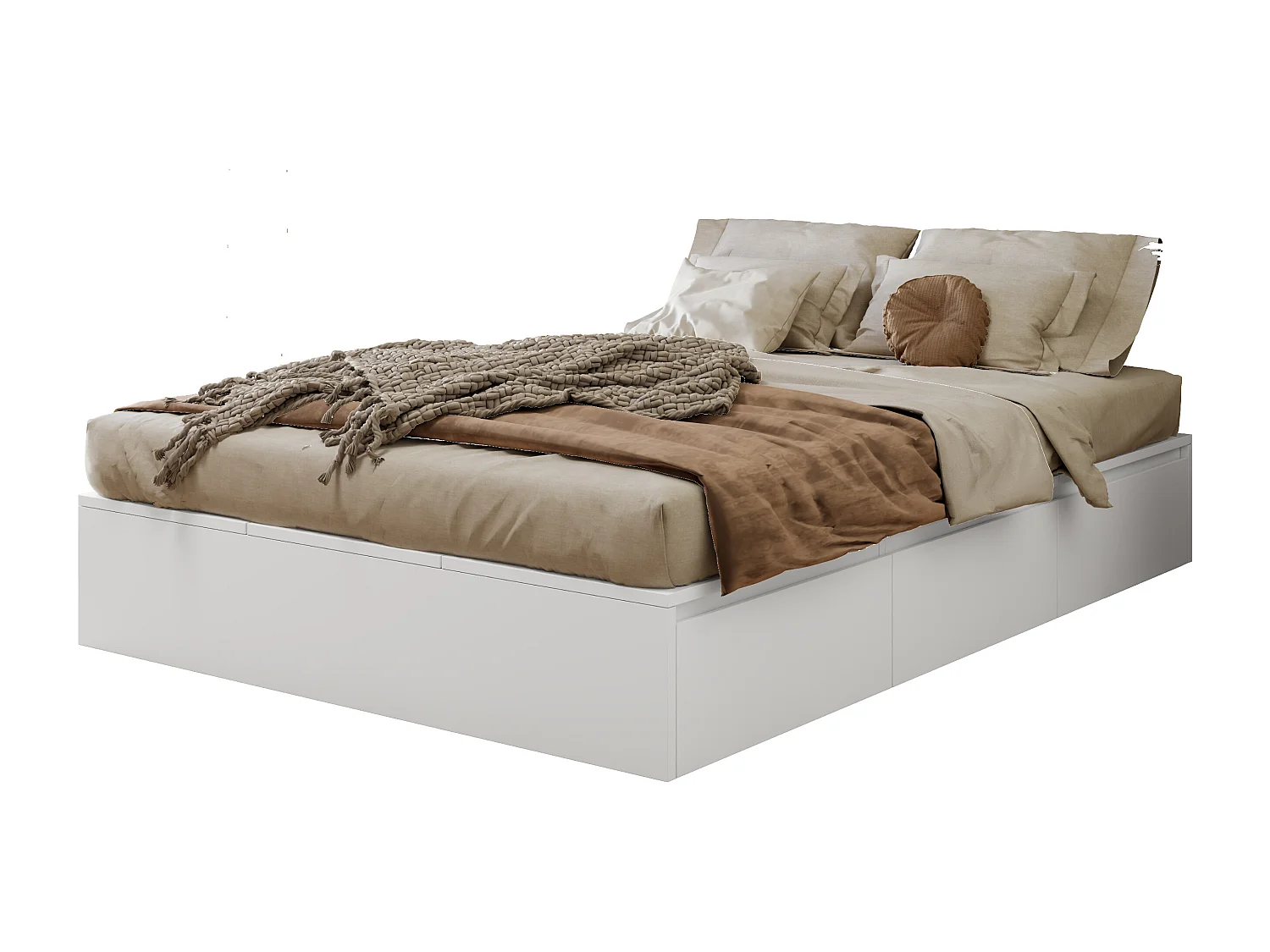 Lit adulte 140x200 cm - 3 tiroirs et coffre de rangement - en bois - blanc (sans tête de lit ni matelas)