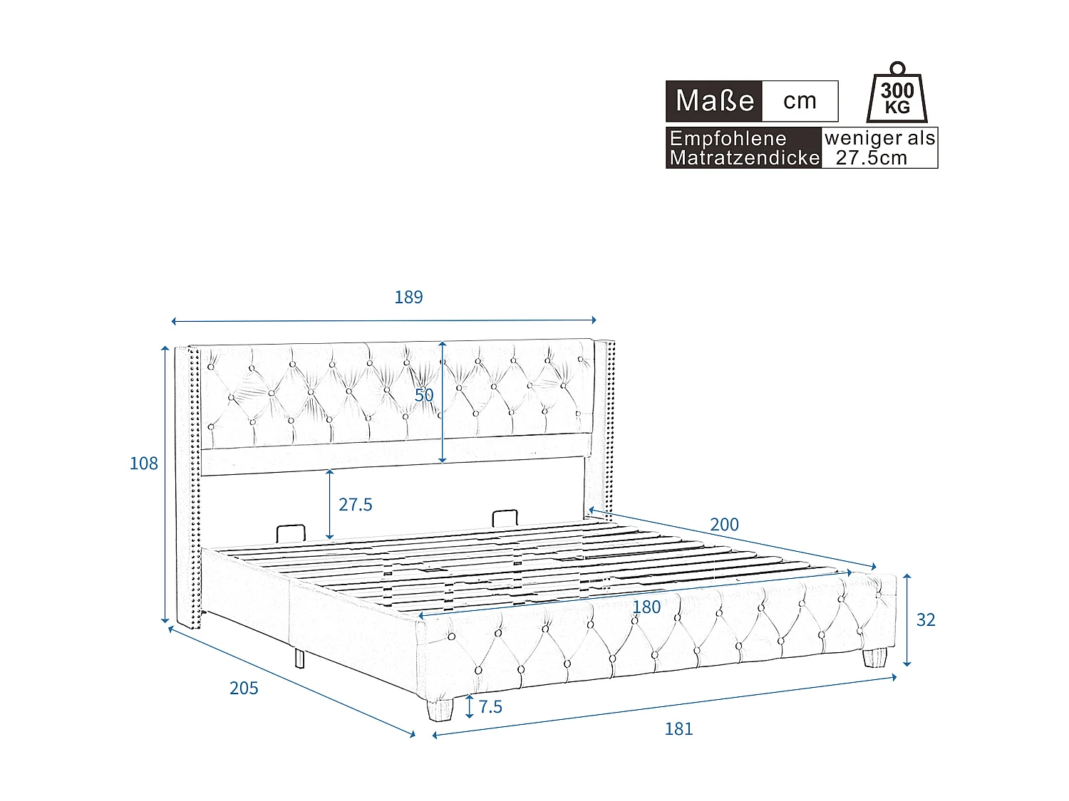 Tweepersoonsbed 180x200 cm met lattenbodem - gestoffeerd hoofdeinde - houten bedframe - beige fluweel (zonder matras)