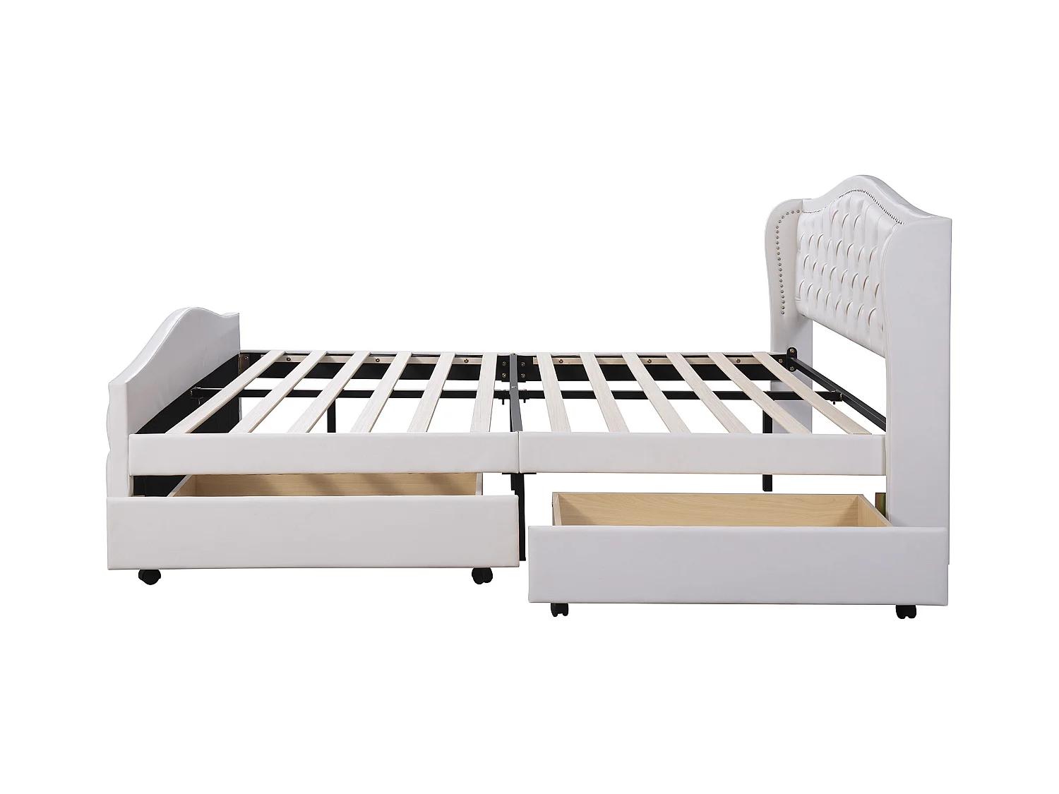 Lit adulte 180x200 cm avec sommier - lit double avec 2 tiroirs de rangement - similicuir - blanc (sans matelas)