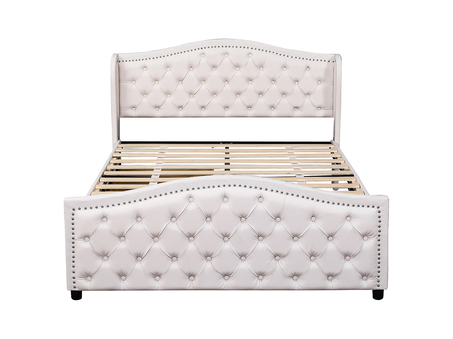 Lit adulte 160x200 cm avec sommier - lit double avec 2 tiroirs de rangement - similicuir - blanc (sans matelas)