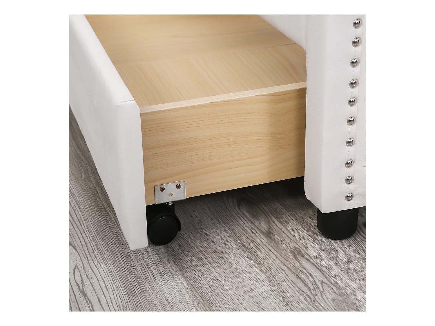 Lit adulte 160x200 cm avec sommier - lit double avec 2 tiroirs de rangement - similicuir - blanc (sans matelas)