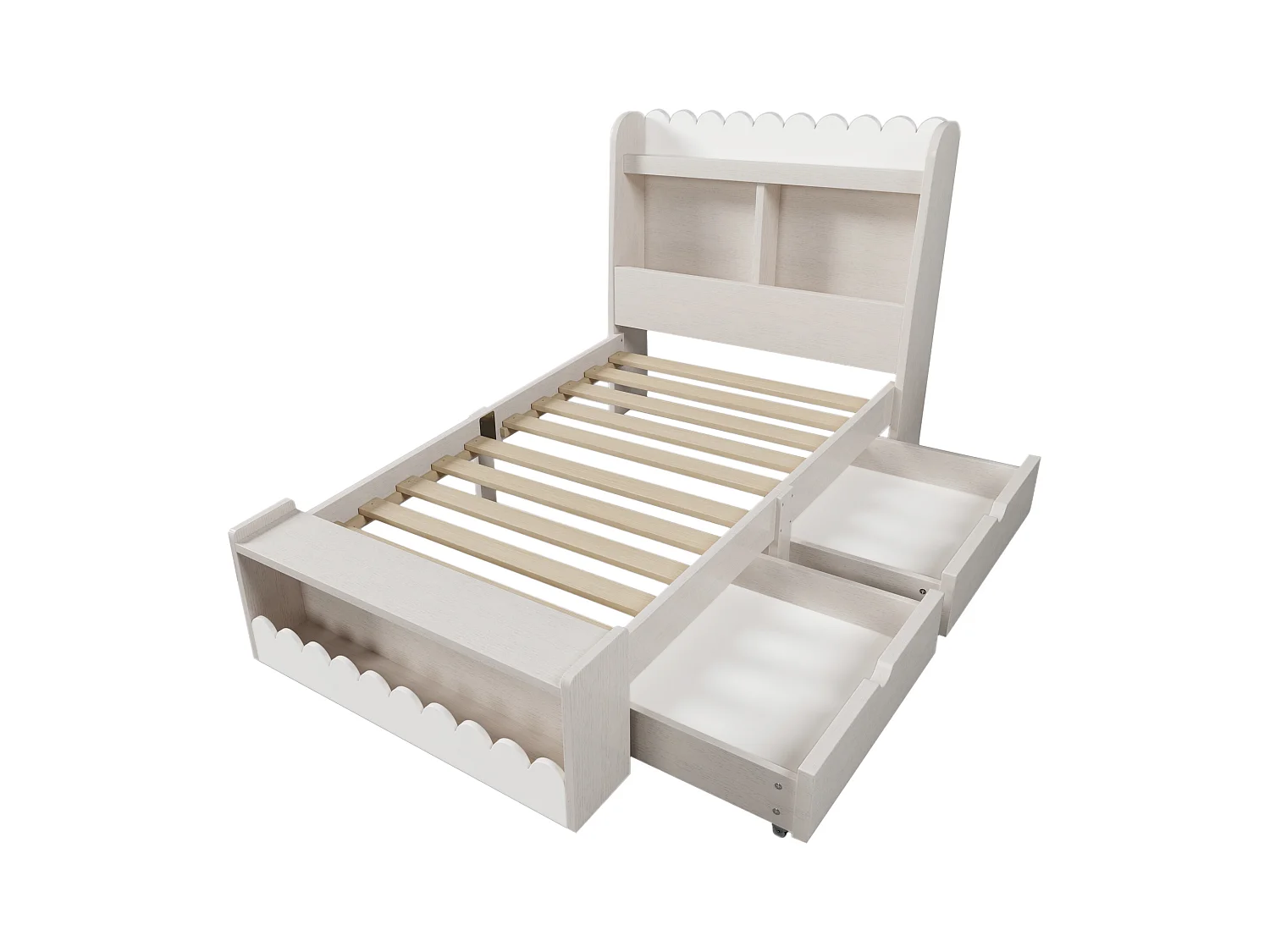 Lit enfant 90x200 cm avec sommier - tête de lit de rangement avec 2 tiroirs - cadre de lit en bois - blanc (sans matelas)
