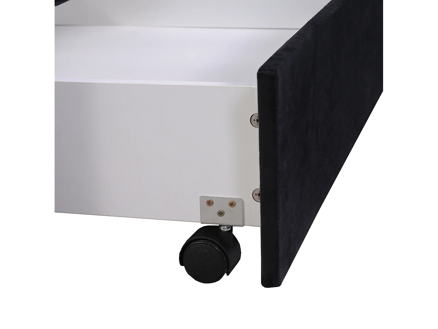 Tweepersoonsbed voor volwassenen 180x200 cm met lattenbodem en 2 opberglades - gewatteerd hoofdeinde - fluweel - zwart (zonder matras)