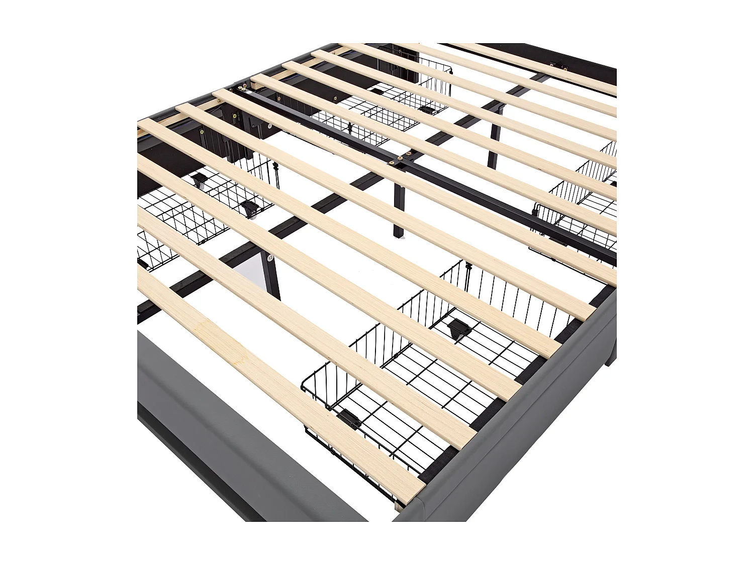 Tweepersoonsbed voor volwassenen 160x200 cm met lattenbodem - gewatteerd hoofdeinde met USB-led en 4 lades - kunstleer - grijs (zonder matras)