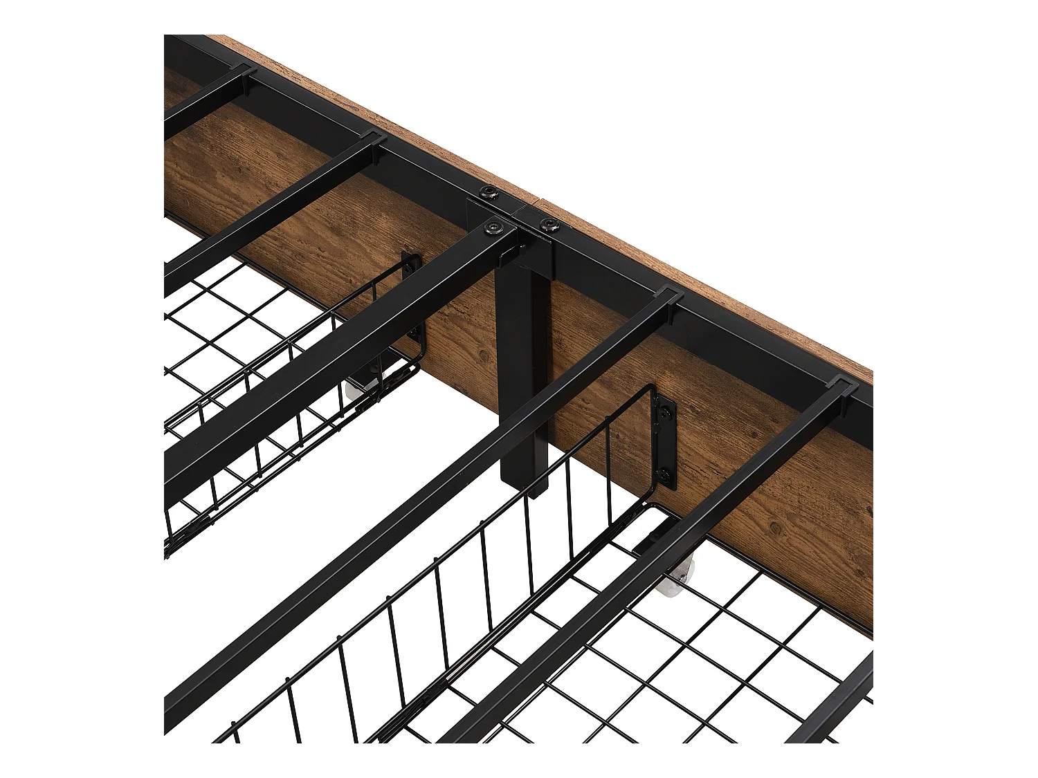 Lit adulte double 160x200 cm avec sommier en bois - tête de lit rangement et 4 tiroirs - similicuir - noir (sans matelas)