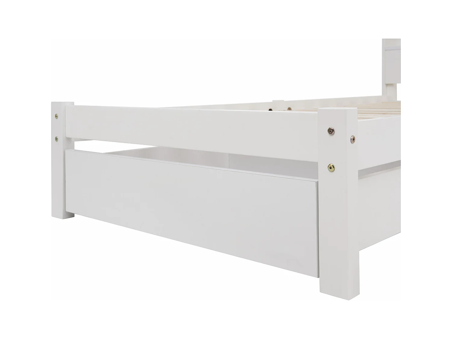 Tweepersoonsbed 140x200cm met lattenbodem - opberghoofdeinde met 1 lade - hout - wit (zonder matras)