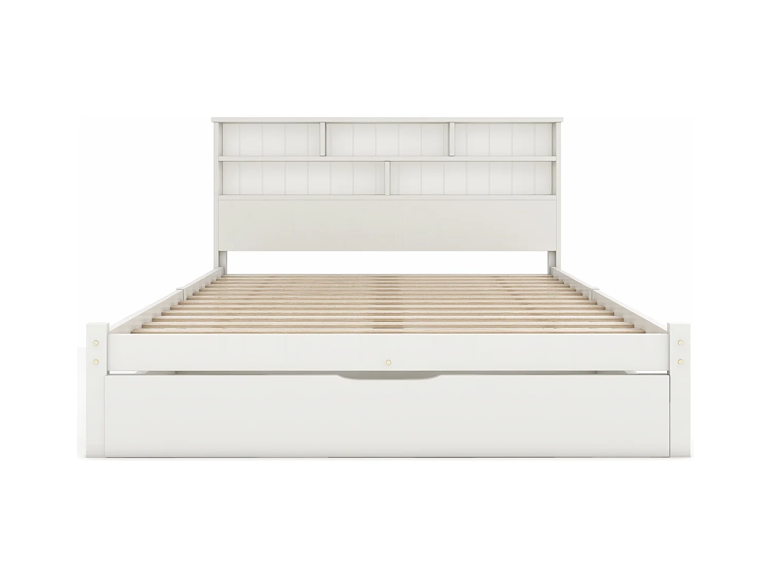 Tweepersoonsbed 140x200cm met lattenbodem - opberghoofdeinde met 1 lade - hout - wit (zonder matras)