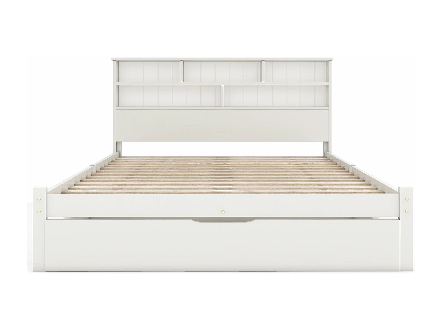 Lit adulte  140x200cm avec sommier - tête de lit rangement avec 1 tiroir - bois - blanc (sans matelas)