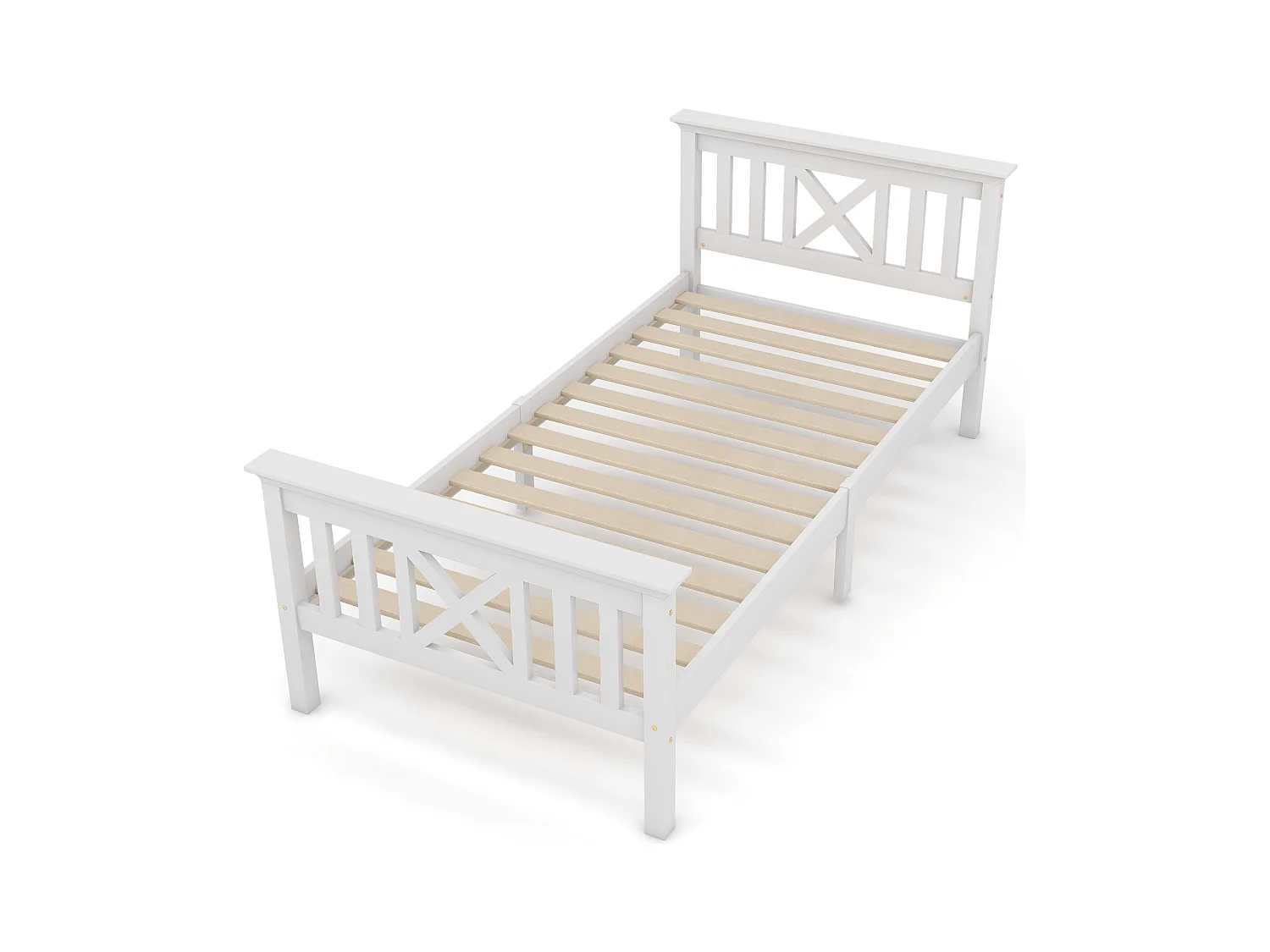 Lit enfant 90x200 cm avec sommier à lattes - cadre de lit en bois - blanc (sans matelas)
