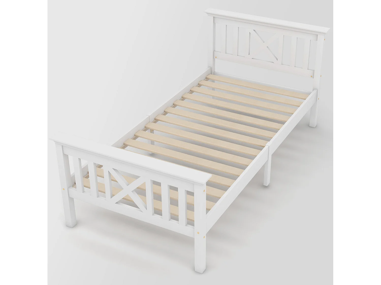 Lit enfant 90x200 cm avec sommier à lattes - cadre de lit en bois - blanc (sans matelas)