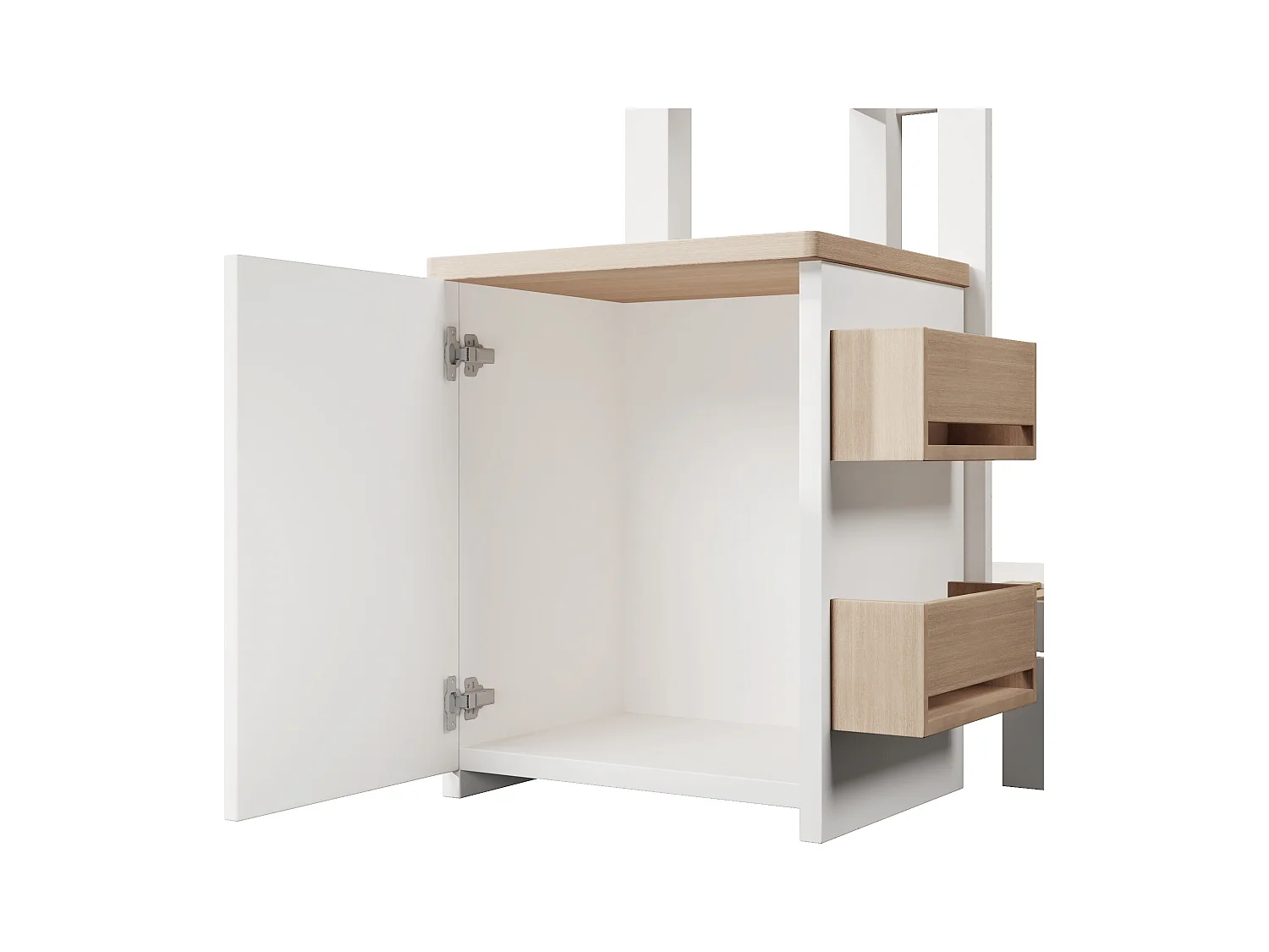 Kinderbed 90x200 cm met lattenbodem - 1 lade en uitneembaar nachtkastje - wit eiken (zonder matras)