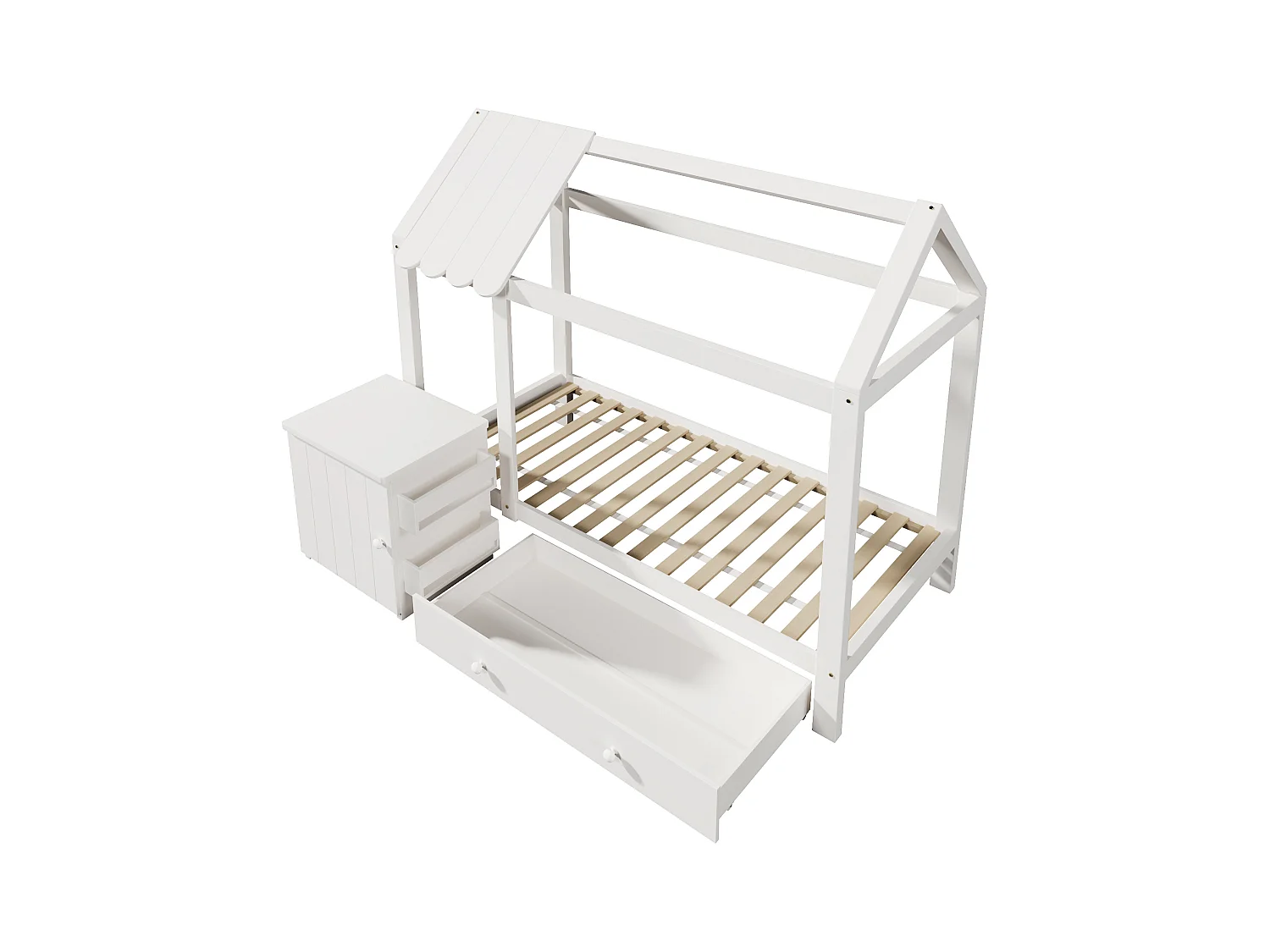 Kinderbed 90x200 cm met bodem - 1 lade en uitneembaar nachtkastje - wit (zonder matras)