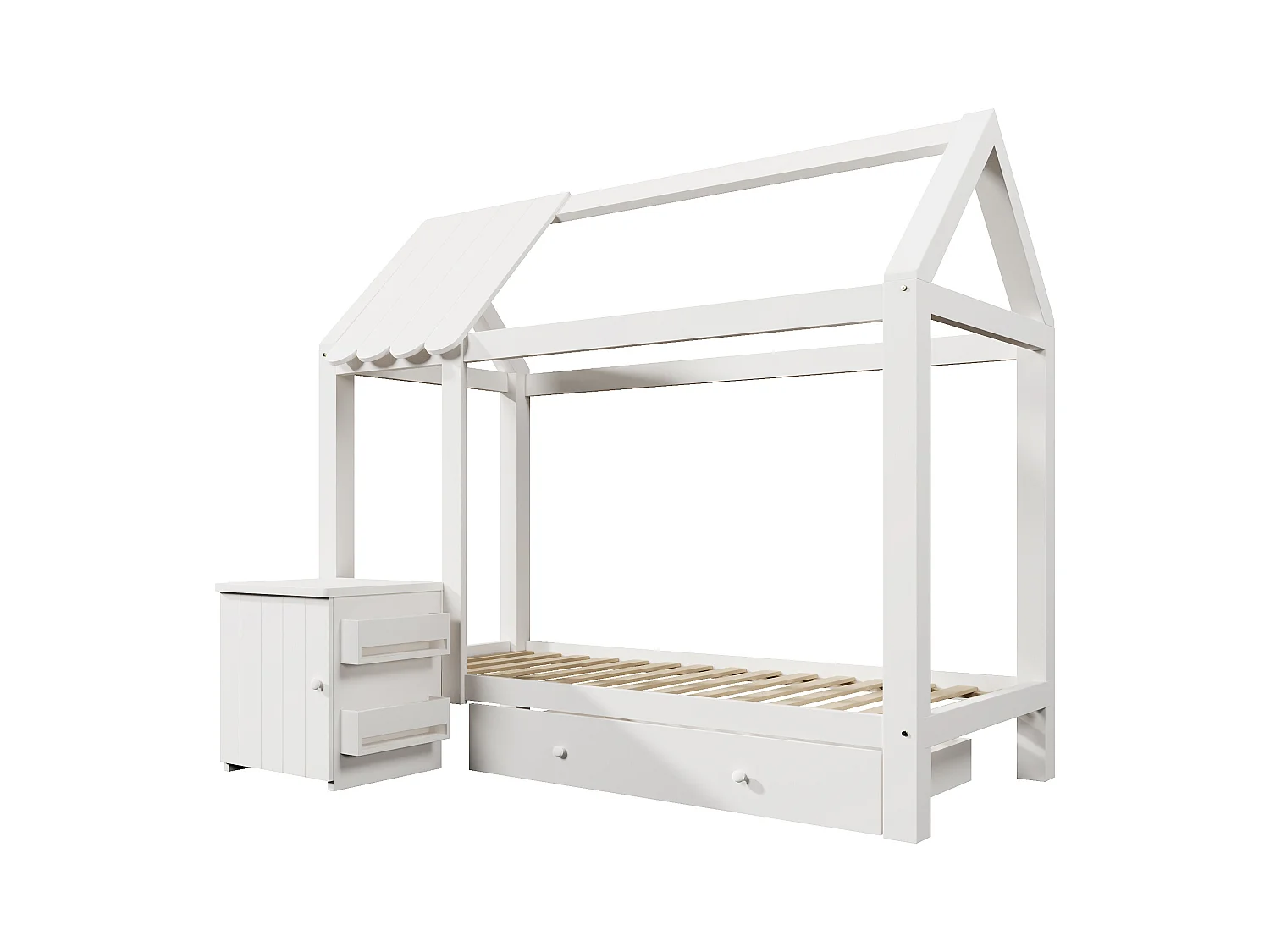 Kinderbed 90x200 cm met bodem - 1 lade en uitneembaar nachtkastje - wit (zonder matras)