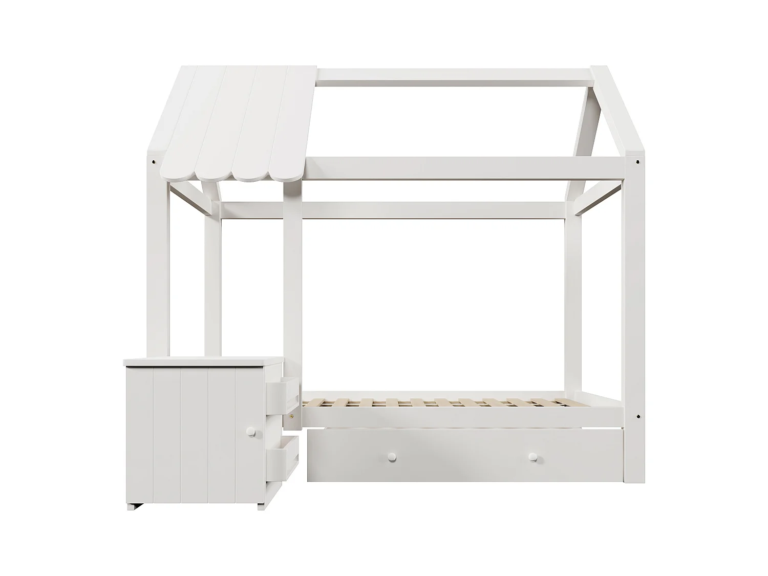 Kinderbed 90x200 cm met bodem - 1 lade en uitneembaar nachtkastje - wit (zonder matras)