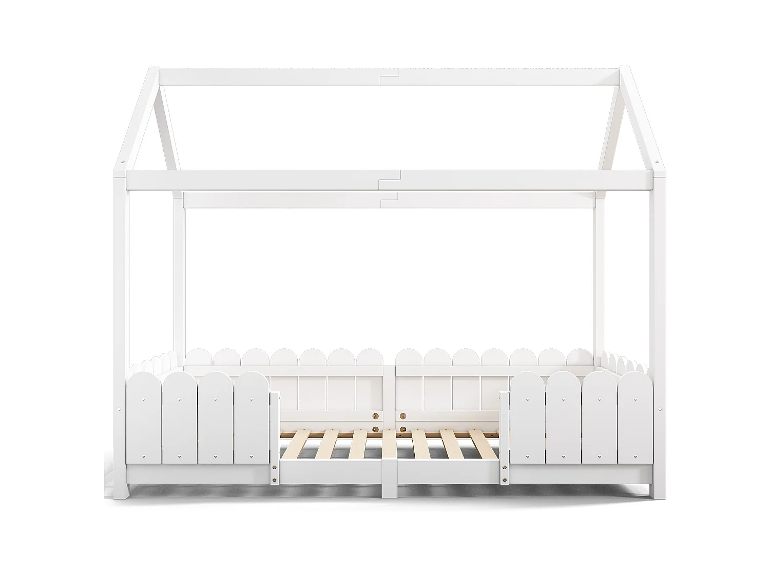 Lit cabane 90x200 cm avec protection anti-chute - sommier à lattes en bois - blanc (sans matelas)