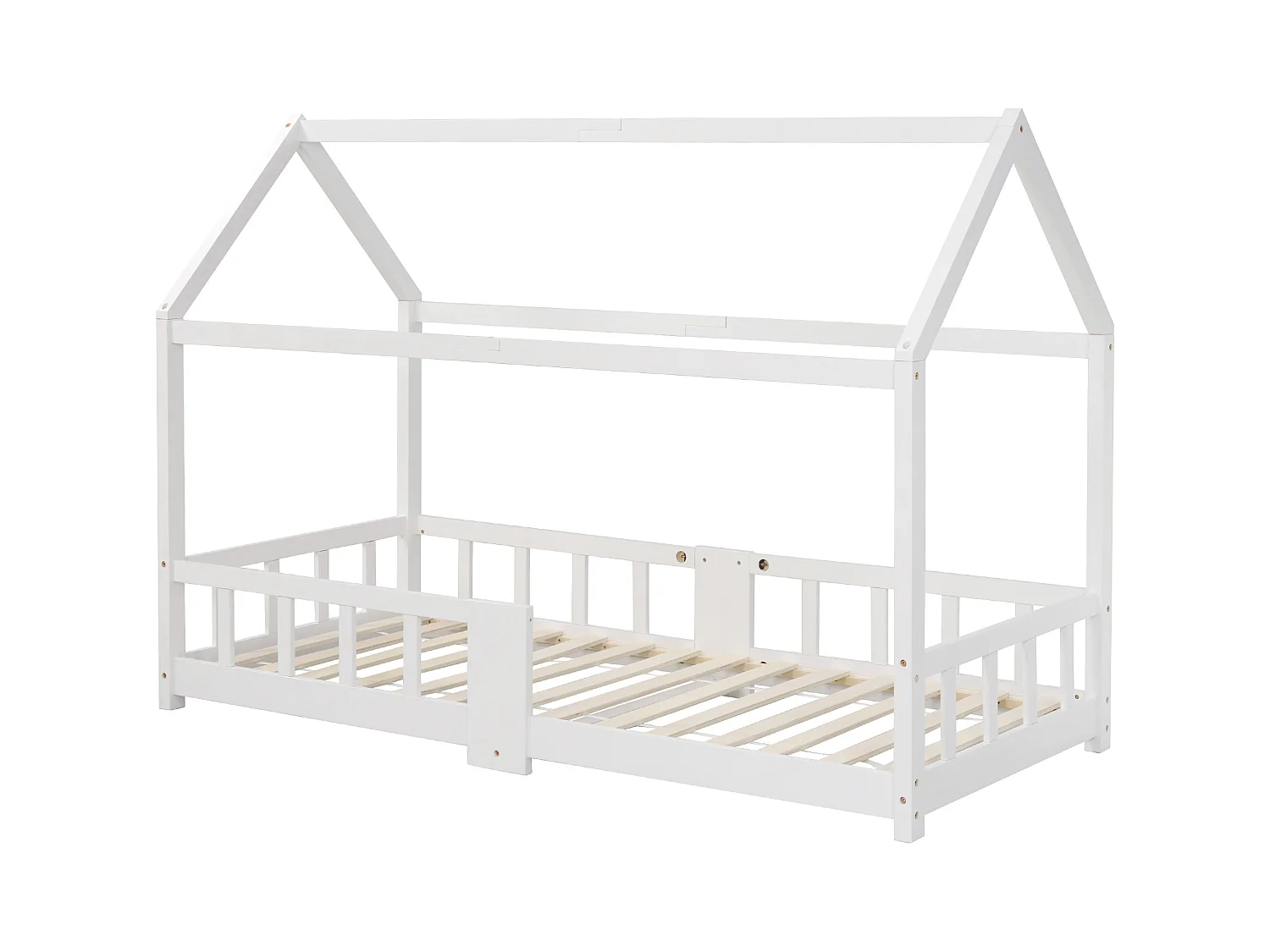 Lit cabane 90x200 cm avec protection anti-chute et 1 tableau noir - sommier à lattes en bois - blanc (sans matelas)