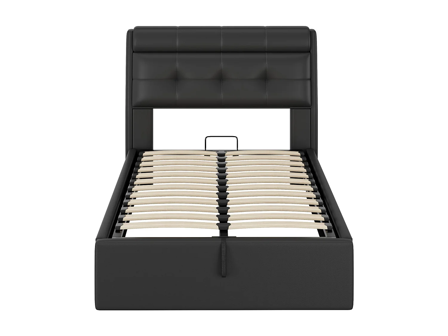 Lit coffre 90x200 cm avec sommier à lattes - tête de lit avec rangement - similicuir - noir (sans matelas)