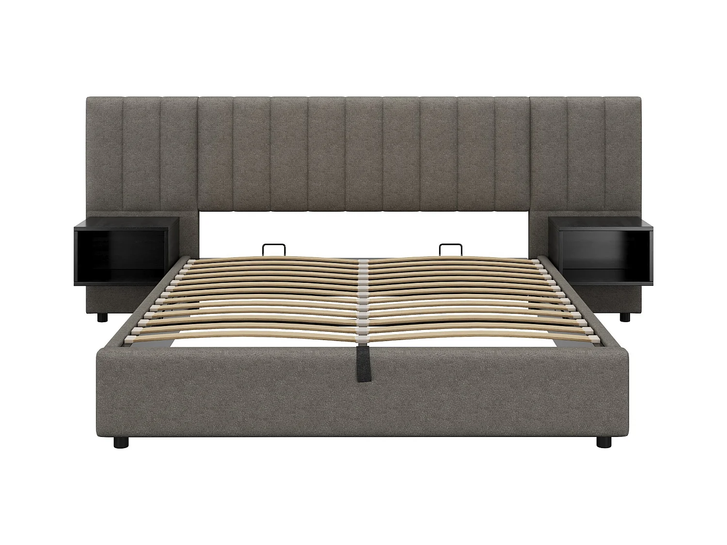 Volwassen opbergbed 160x200 cm met lattenbodem - gestoffeerd hoofdbord met 2 nachtkastjes - linnen - grijs (zonder matras)