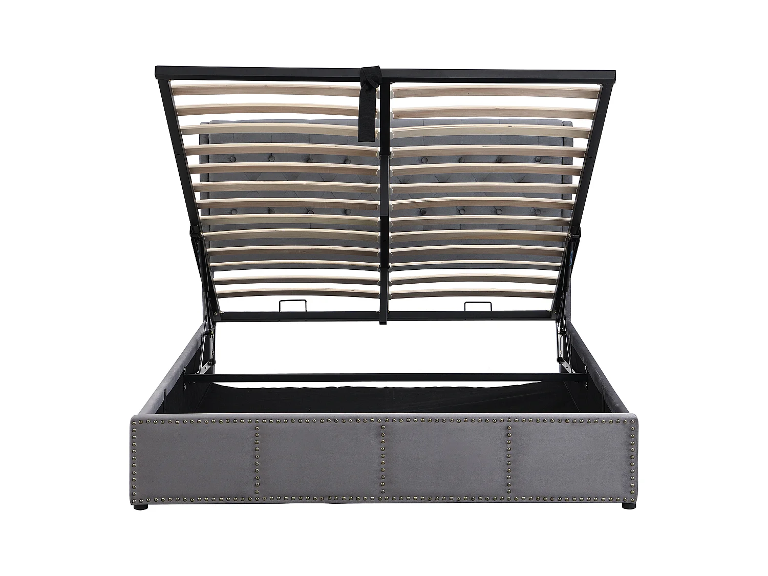 Lit coffre adulte 140x190 cm avec sommier à lattes - tête de lit capitonnée en velours - gris (sans matelas)
