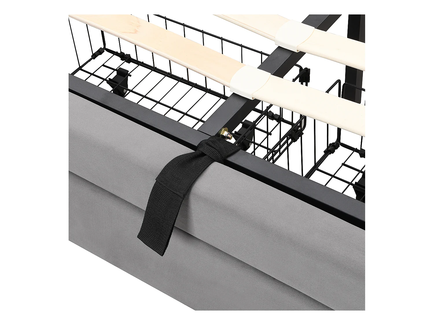 Lit coffre 140x190 cm avec sommier - 2 tiroirs et tête de lit réglable en hauteur - velours - gris (sans matelas)