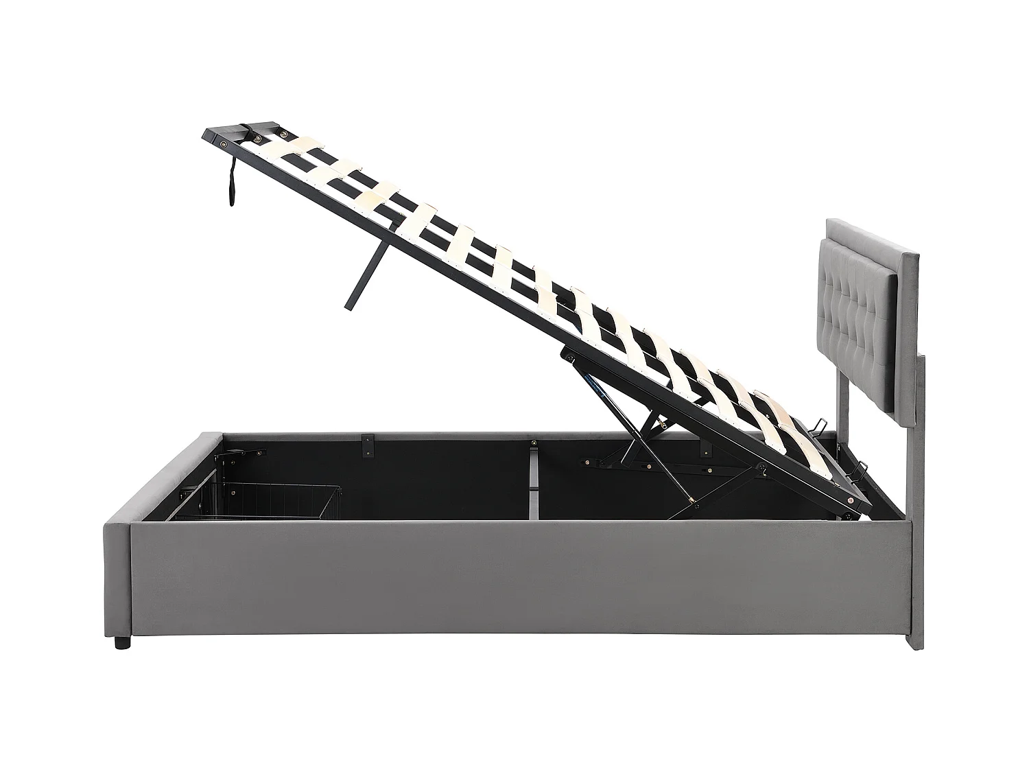 Lit coffre 140x190 cm avec sommier - 2 tiroirs et tête de lit réglable en hauteur - velours - gris (sans matelas)