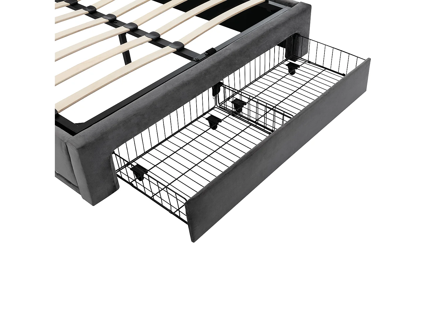 Volwassen opbergbed 140x190 cm met onderstel - gestoffeerd hoofdbord met 2-in-1 lades en LED - grijs fluweel (zonder matras)