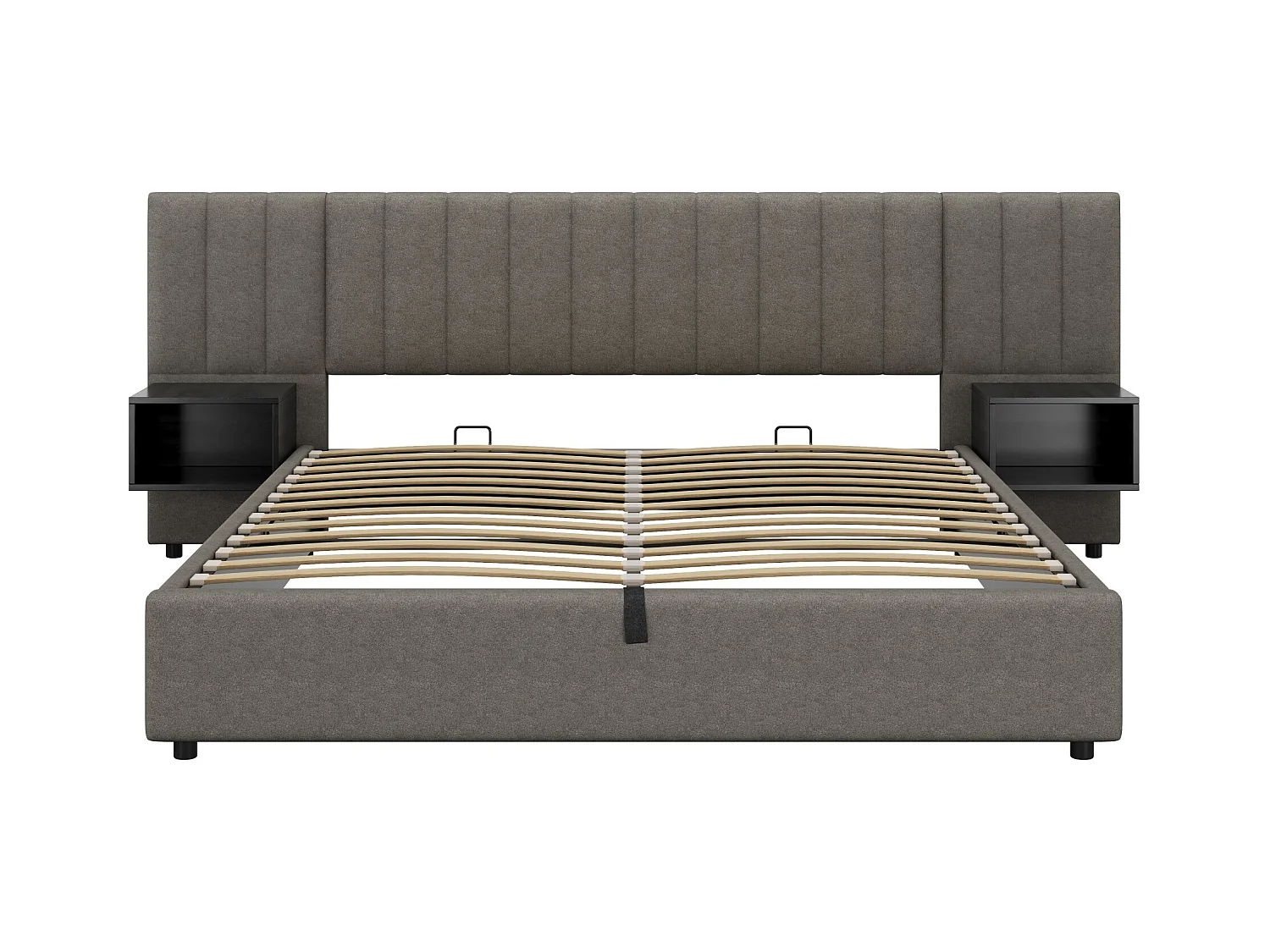 Volwassen opbergbed 180x200 cm met lattenbodem - gestoffeerd hoofdbord met 2 nachtkastjes - linnen - grijs (zonder matras)
