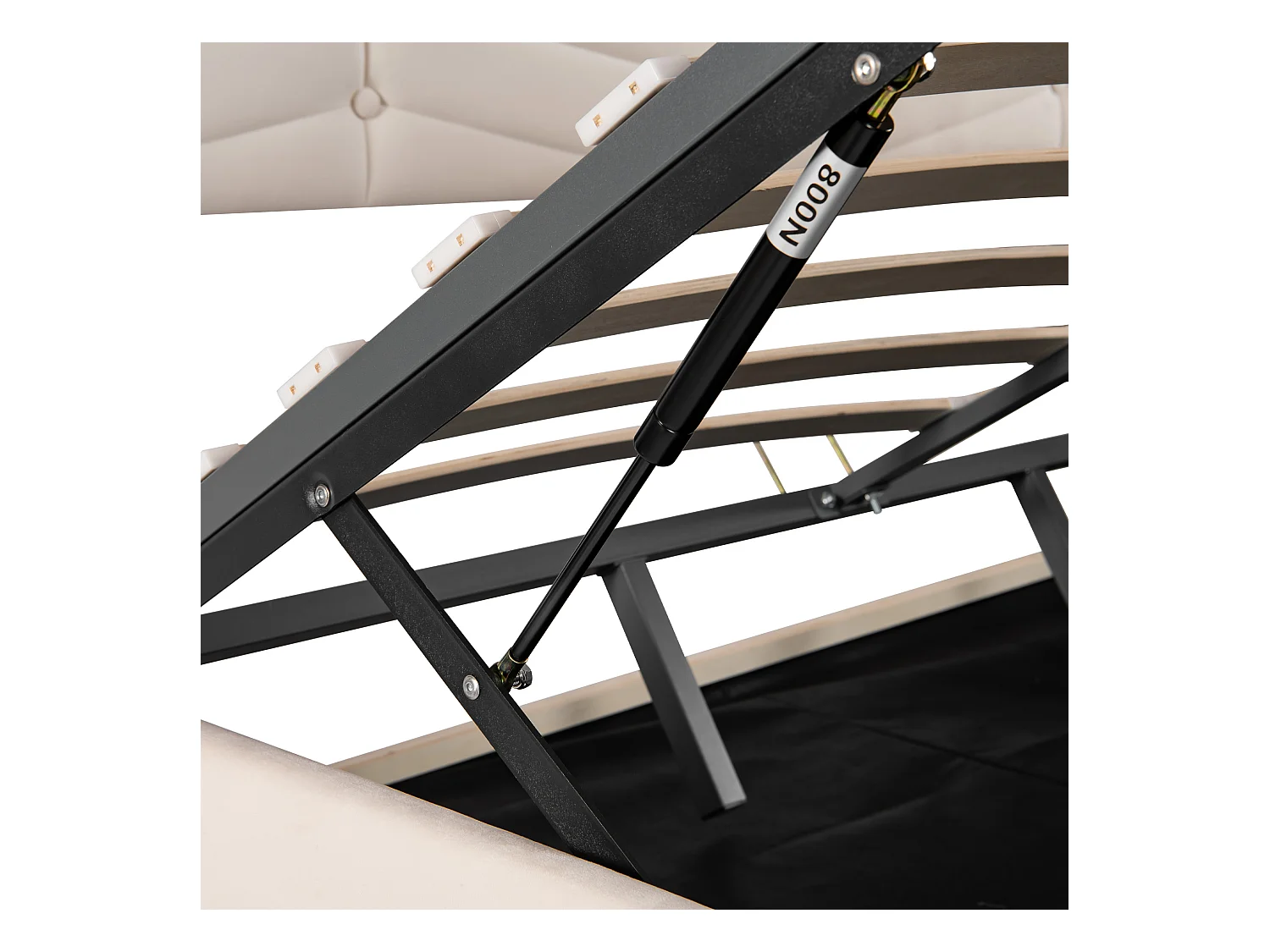 Lit coffre 160x200 cm avec sommier - tête de lit réglable en hauteur - métal + bois - velours beige (sans matelas)