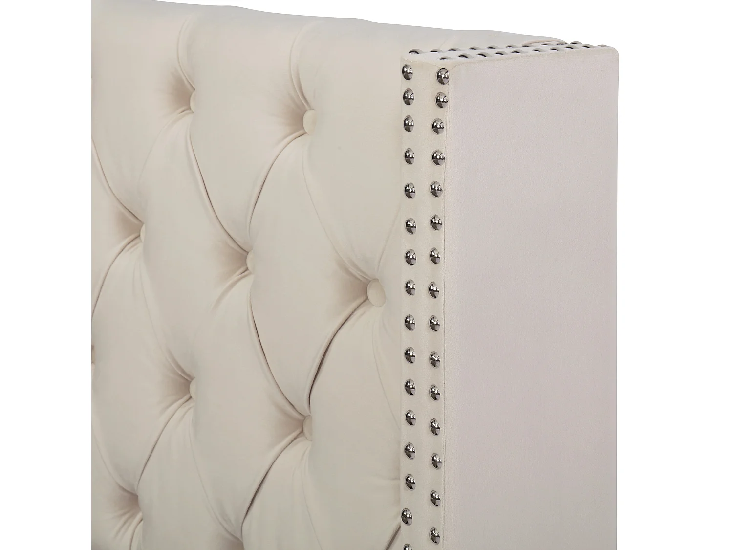 Lit coffre 140x200 cm avec sommier - tête de lit capitonnée - velours - beige (sans matelas)