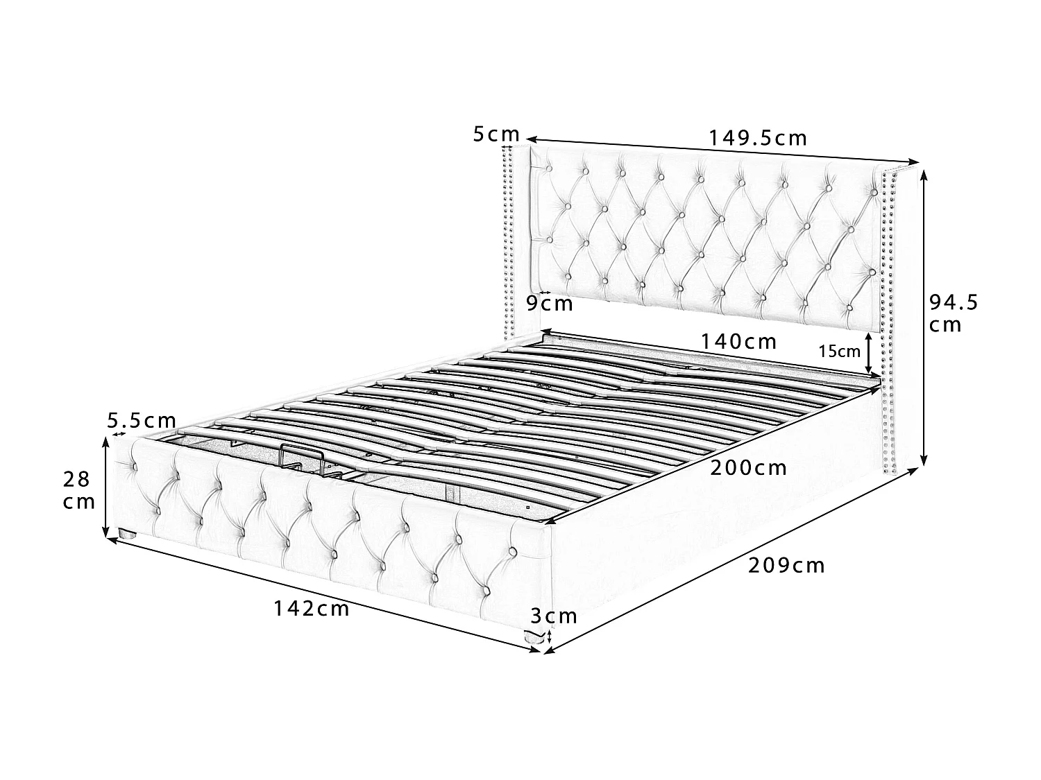 Volwassen opbergbed 140x200 cm met bedbodem - gewatteerd hoofdeinde - fluweel - beige (zonder matras)