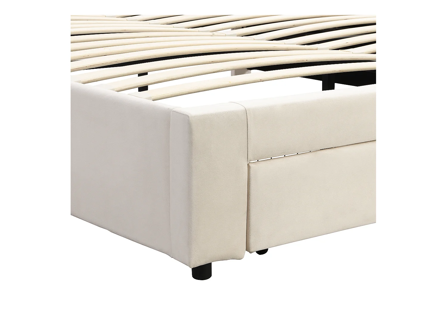 Lit coffre 160x200 cm avec sommier - 2 tiroirs et tête de lit réglable en hauteur - velours - beige (sans matelas)