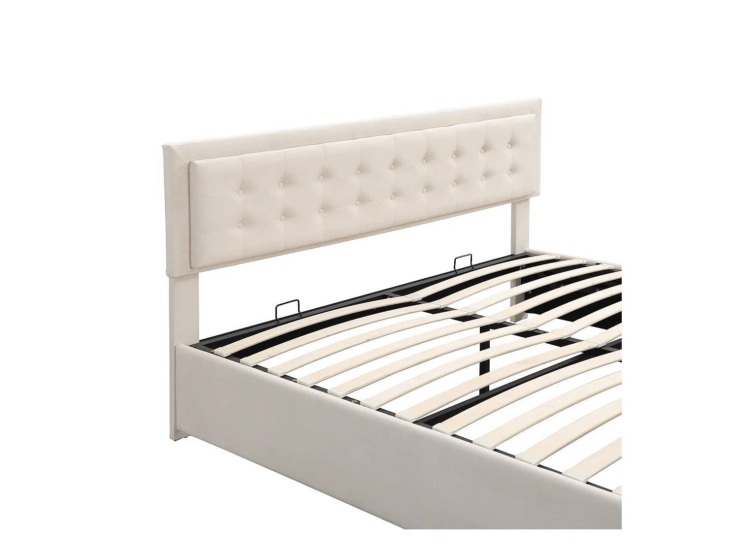 Lit coffre 160x200 cm avec sommier - 2 tiroirs et tête de lit réglable en hauteur - velours - beige (sans matelas)