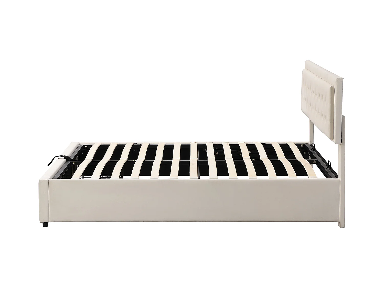 Lit coffre 160x200 cm avec sommier - 2 tiroirs et tête de lit réglable en hauteur - velours - beige (sans matelas)