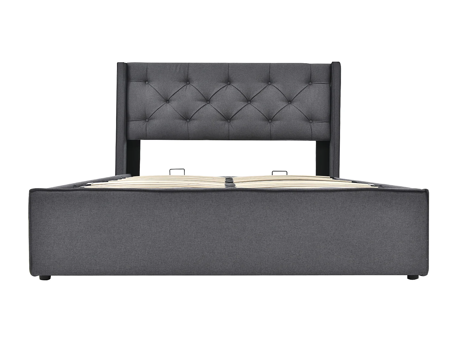 Lit coffre 140x200 cm avec tête de lit capitonnée sommier relevable rangement, coton, gris (Sans matelas)