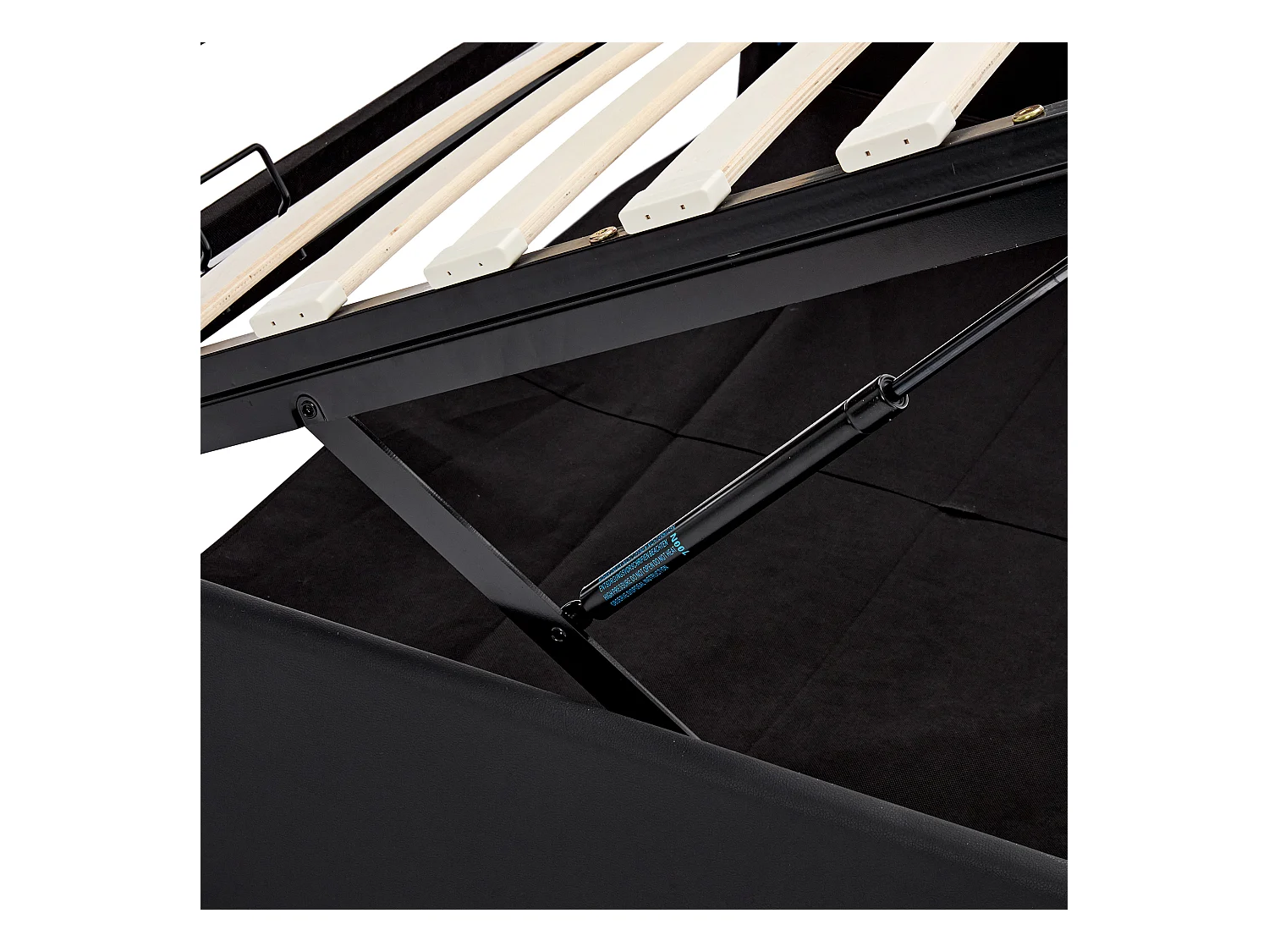 Lit coffre 160x200 cm avec sommier - tête de lit capitonnée avec LED et USB - similicuir - noir (sans matelas)