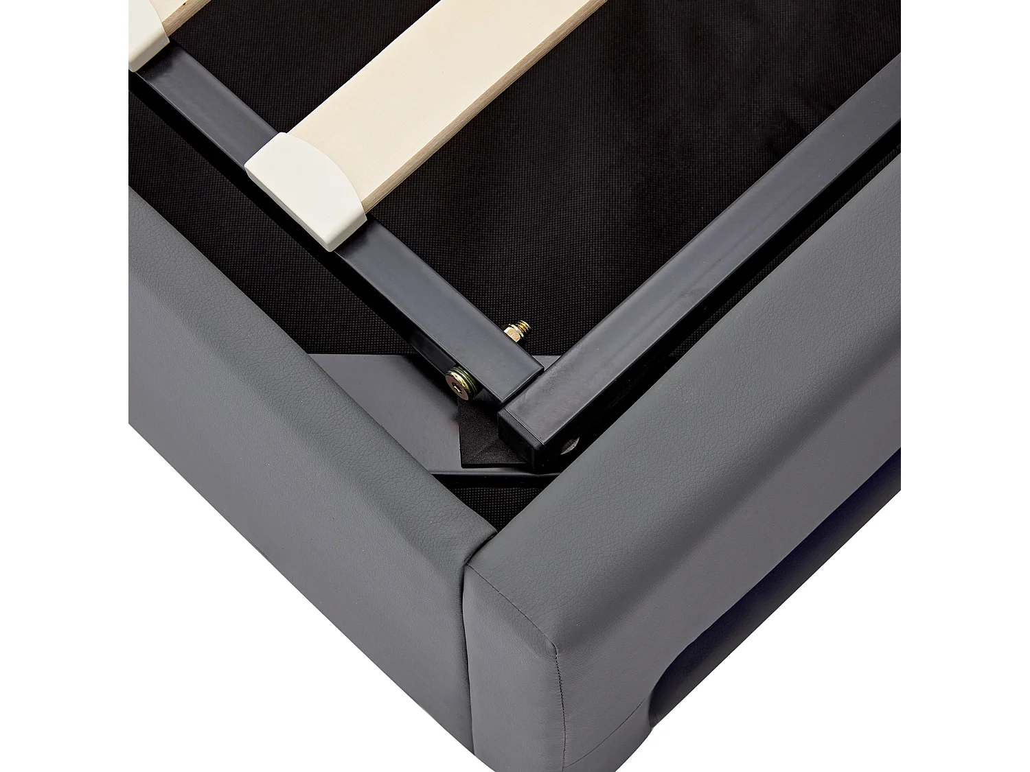 Lit coffre 90x200 cm avec sommier - tête de lit capitonnée avec LED et USB - similicuir - gris (sans matelas)