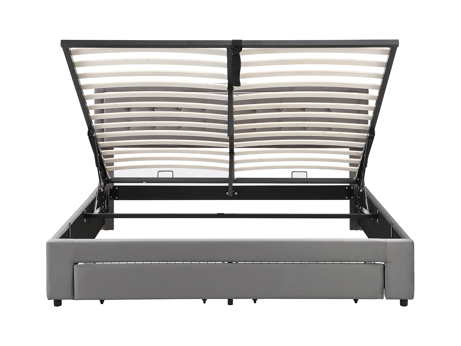 Lit coffre 180x200 cm avec sommier - 2 tiroirs et tête de lit réglable en hauteur - velours - gris (sans matelas)