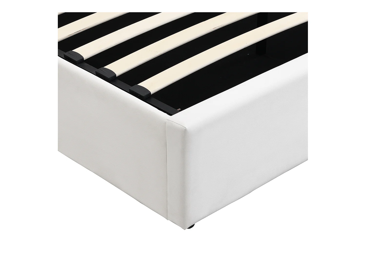 Lit coffre 160x200 cm avec sommier - tête de lit capitonnée avec LED et USB - similicuir - blanc (sans matelas)