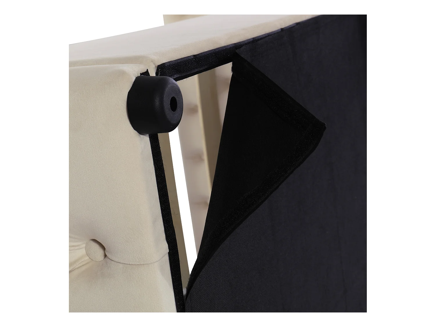 Lit coffre 140x190 cm avec sommier - tête de lit capitonnée - velours - beige (sans matelas)